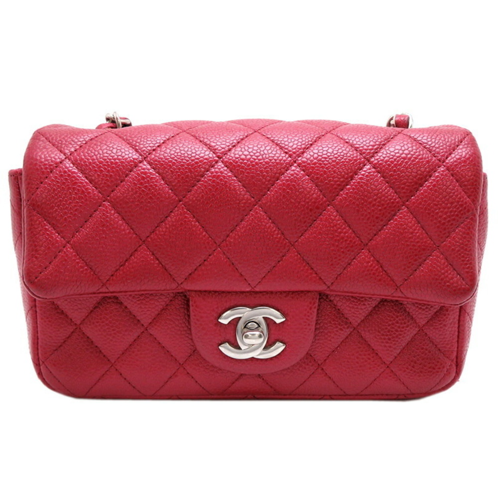 Chanel Mini Matelasse Chain Caviar Skin Shoulder Bag Red
